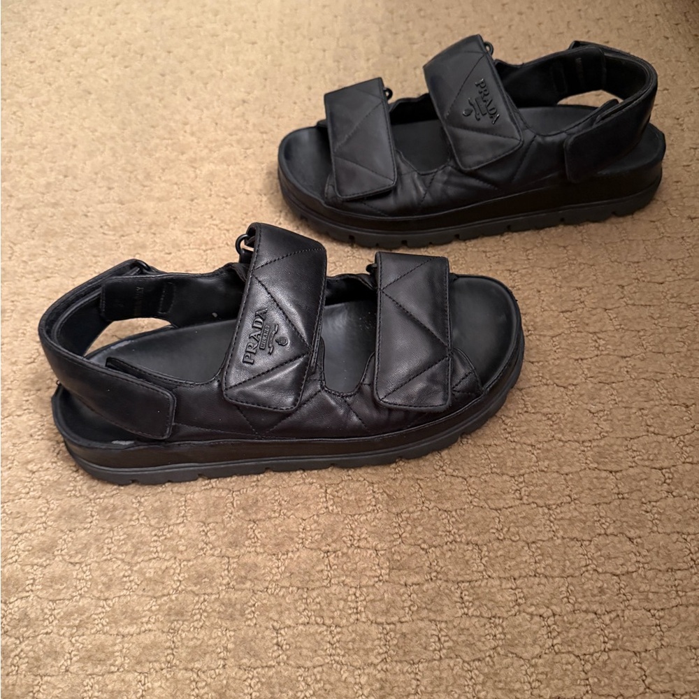 Prada Black Quilted Leather Sandals - Picture 6 of 6